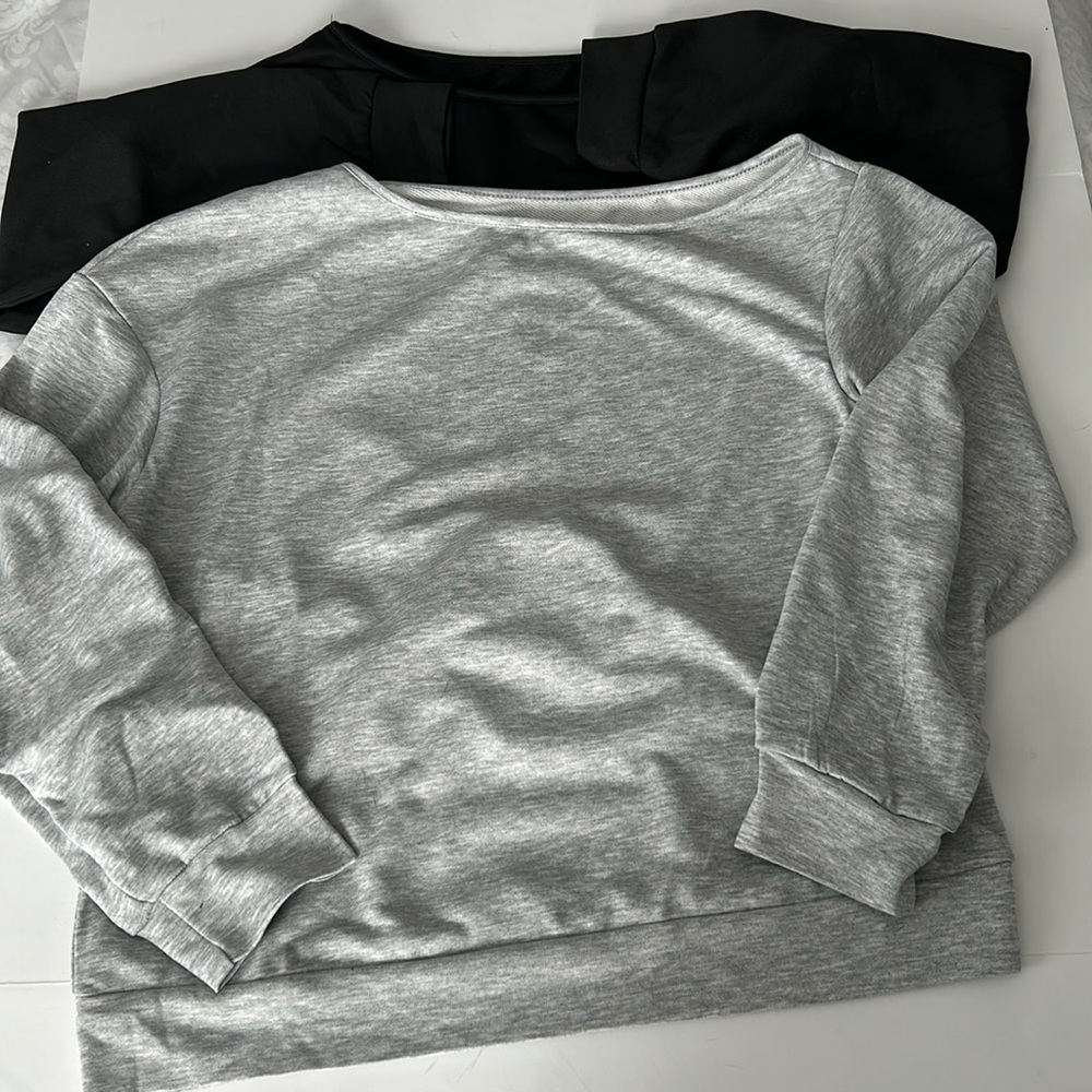 NWT Set of 2 100% off the shoulder sweatshirts. Grey and Black Size S
